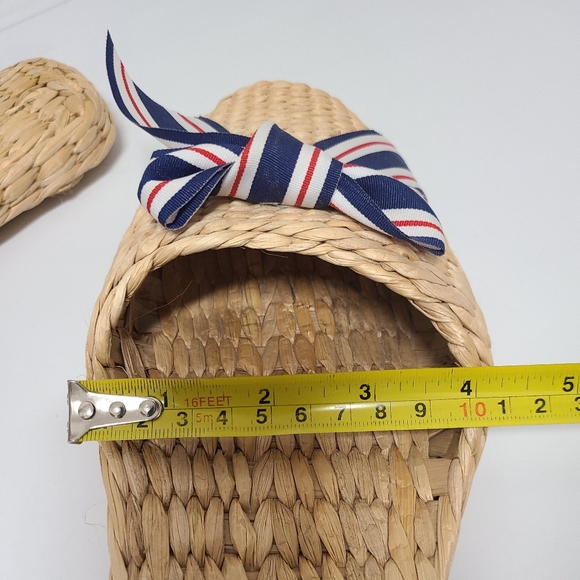 Handmade Natural Rattan Mule Slippers with Red, White & Blue Grosgrain Bow Sz L - Picture 10 of 11